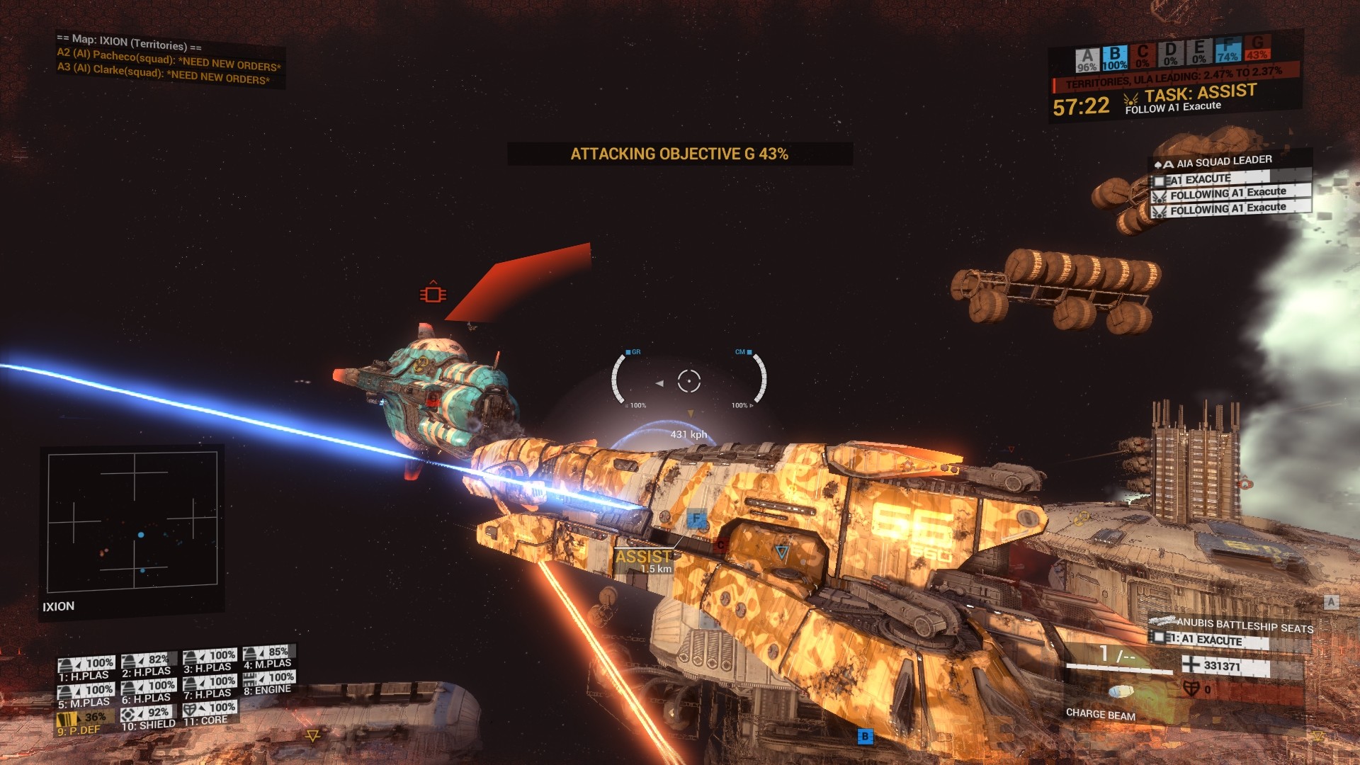 Capital ships exchanging fire in Angels Fall First